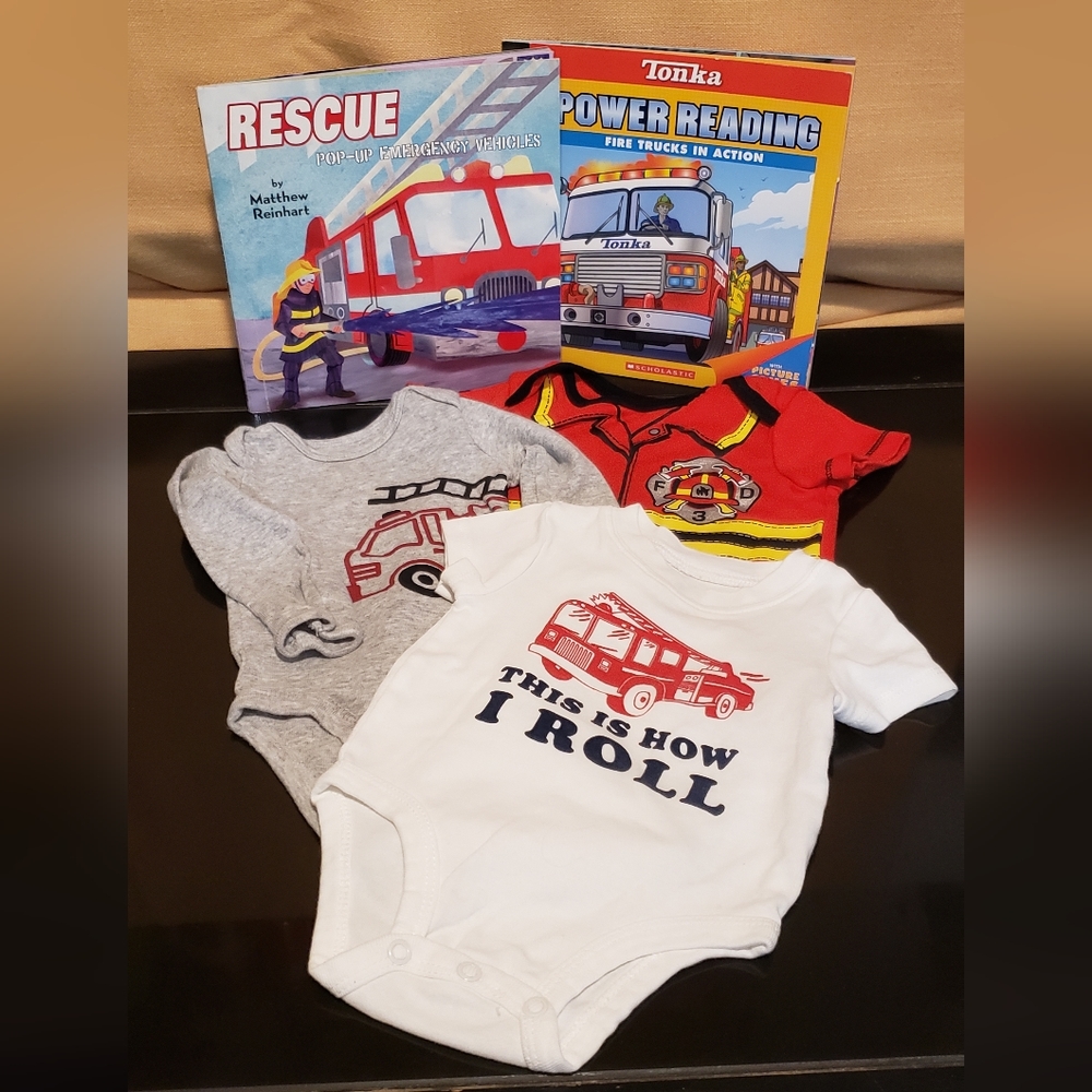 🎄Fire Captain Firetrucks Onesies with Pop-Up Books Bundle🎄